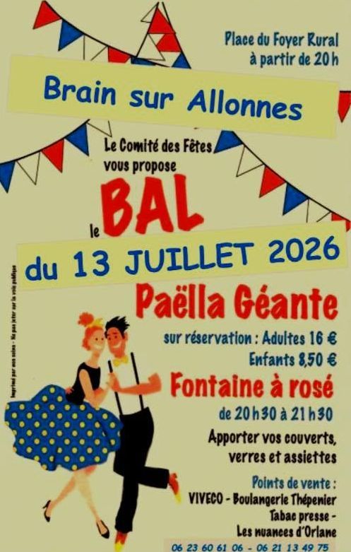 Soirée “PAËLLA GÉANTE” du comité des fêtes de Brain sur Allonnes (49)